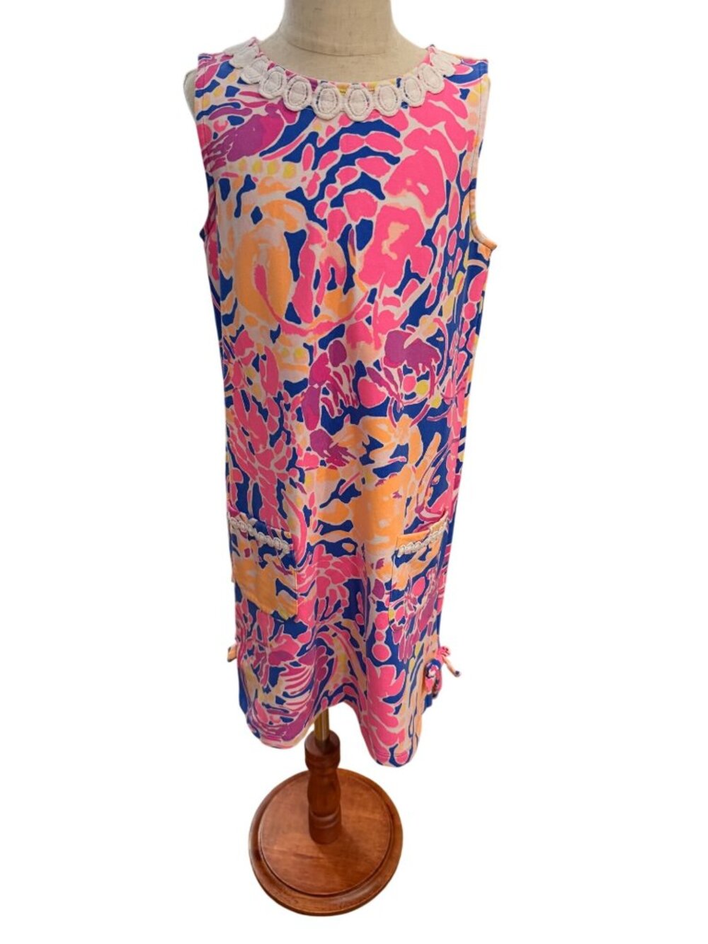 Lilly Pulitzer Girls Little Mila Shift Dress Lobstah Roll Pink Blue Size L 8-10